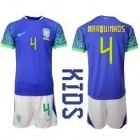 Brasilien Marquinhos #4 Replika babykläder Bortaställ Barn VM 2022 Kortärmad (+ korta byxor)